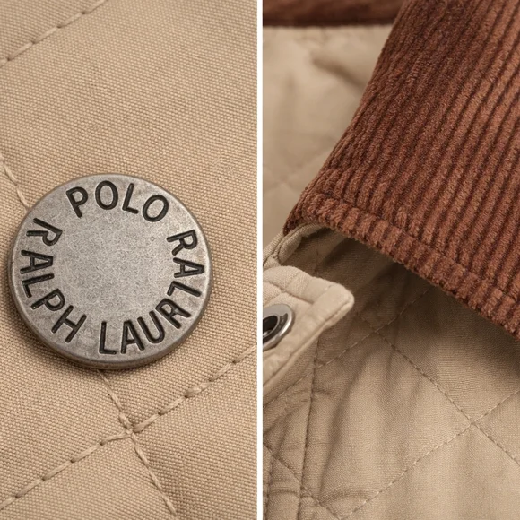 POLO Ralph Lauren Quilted Jacket Corduroy Collar Car Chore Barn Coat Tan Large - Picture 5 of 9